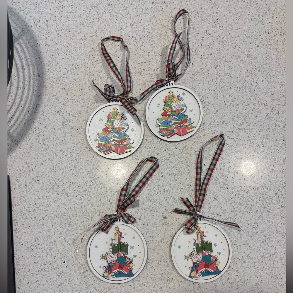 4 Book Theme Wooden Ornaments